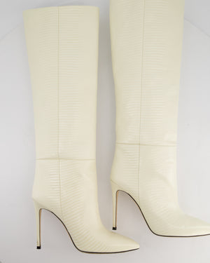 Paris Texas Cream Lizard Embossed Calfskin Knee High Boots Size EU 39