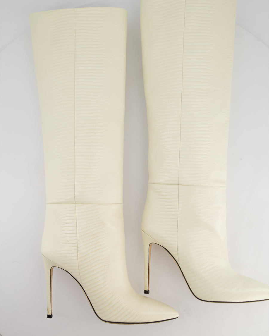 Paris Texas Cream Lizard Embossed Calfskin Knee High Boots Size EU 39