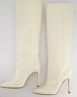 Paris Texas Cream Lizard Embossed Calfskin Knee High Boots Size EU 39