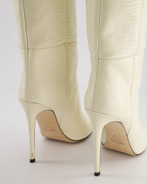 Paris Texas Cream Lizard Embossed Calfskin Knee High Boots Size EU 39