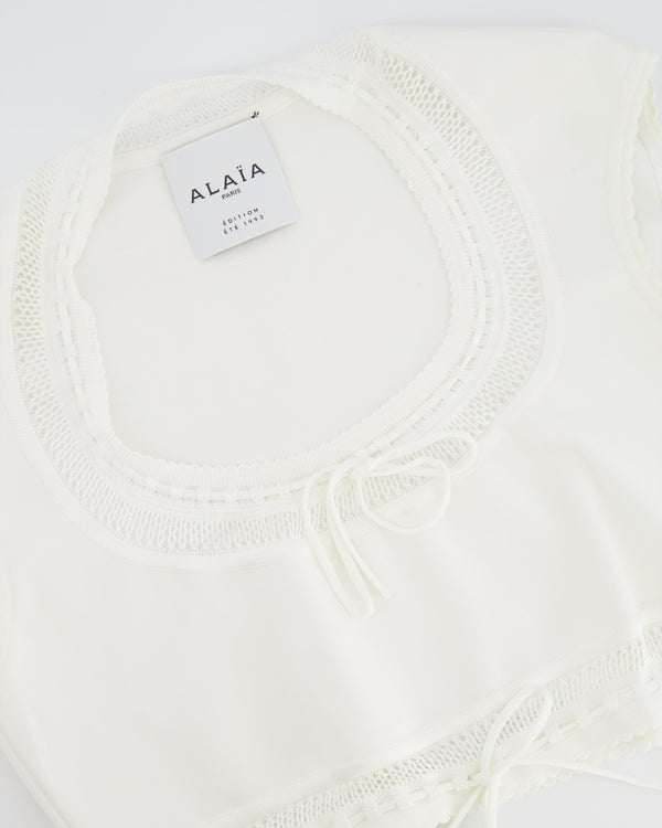 Alaïa White Short Sleeved Top with Knitted Detail Size FR 38 (UK 10)