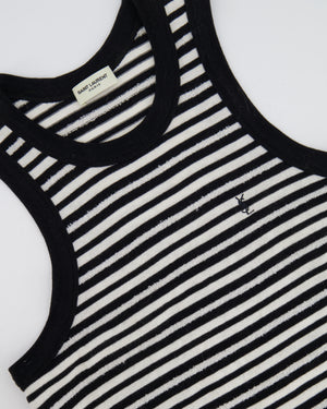 Saint Laurent Black and White Striped Sleeveless Cassandre Tank Top with Logo Detail Size XS (UK 6) RRP £445