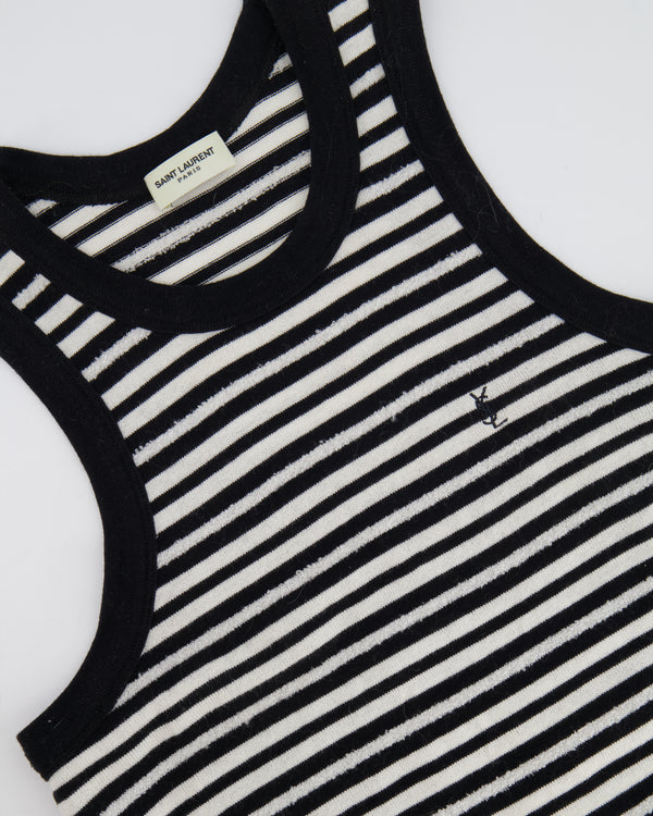Saint Laurent Black and White Striped Sleeveless Cassandre Tank Top with Logo Detail Size XS (UK 6) RRP £445