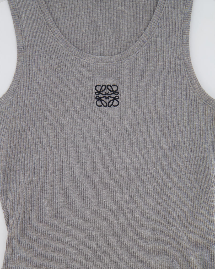 Loewe Grey Ribbed Tank Top with Embroidered Logo Detail Size XS (UK 6) RRP £495
