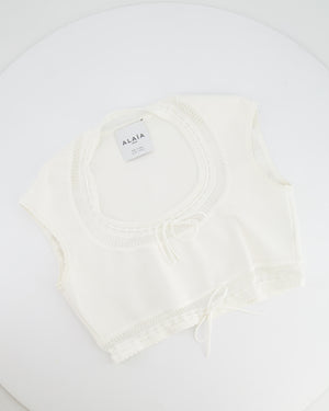 Alaïa White Short Sleeved Top with Knitted Detail Size FR 38 (UK 10)
