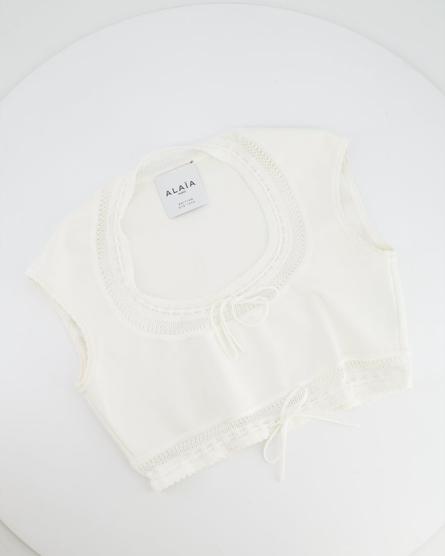 Alaïa White Short Sleeved Top with Knitted Detail Size FR 38 (UK 10)