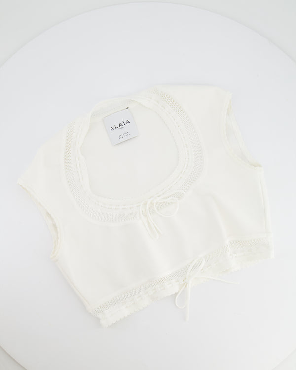Alaïa White Short Sleeved Top with Knitted Detail Size FR 38 (UK 10)