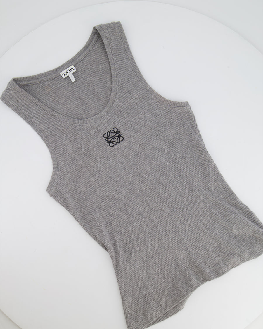 Loewe Grey Ribbed Tank Top with Embroidered Logo Detail Size XS (UK 6) RRP £495
