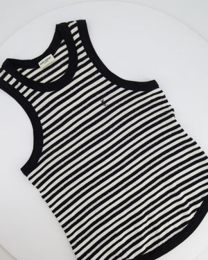 Saint Laurent Black and White Striped Sleeveless Cassandre Tank Top with Logo Detail Size XS (UK 6) RRP £445