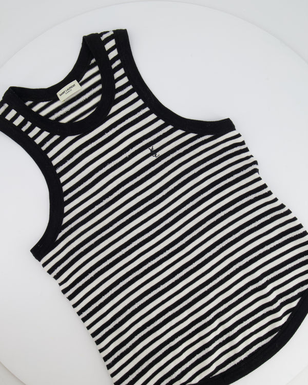 Saint Laurent Black and White Striped Sleeveless Cassandre Tank Top with Logo Detail Size XS (UK 6) RRP £445
