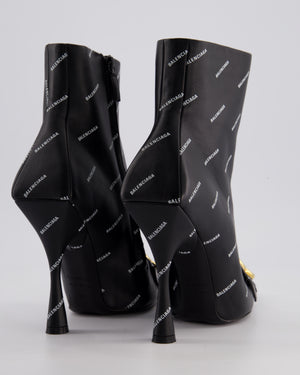 Balenciaga Black Knife BB Fringe Leather Ankle Boots with Gold BB Buckle Size EU 39