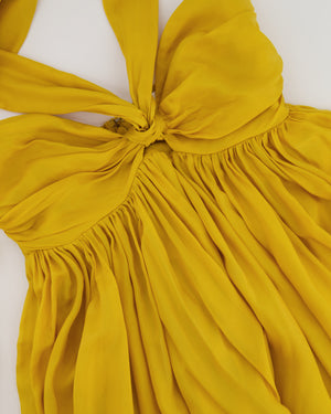 Zimmermann Yellow Asymmetric Gathered Silk-Voile Halterneck Midi Dress Size 0 (UK 8) RRP £1,520