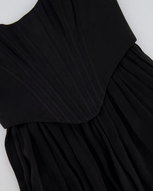 Zimmermann Black Silk Midi Dress with Pleated Skirt and Corset Detail Size 0 (UK 8)