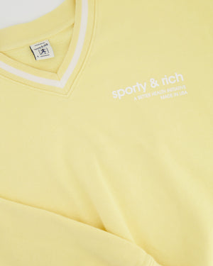Sporty and Rich Yellow V-Neck Sweater with White Trim Detail Size S (UK 8)