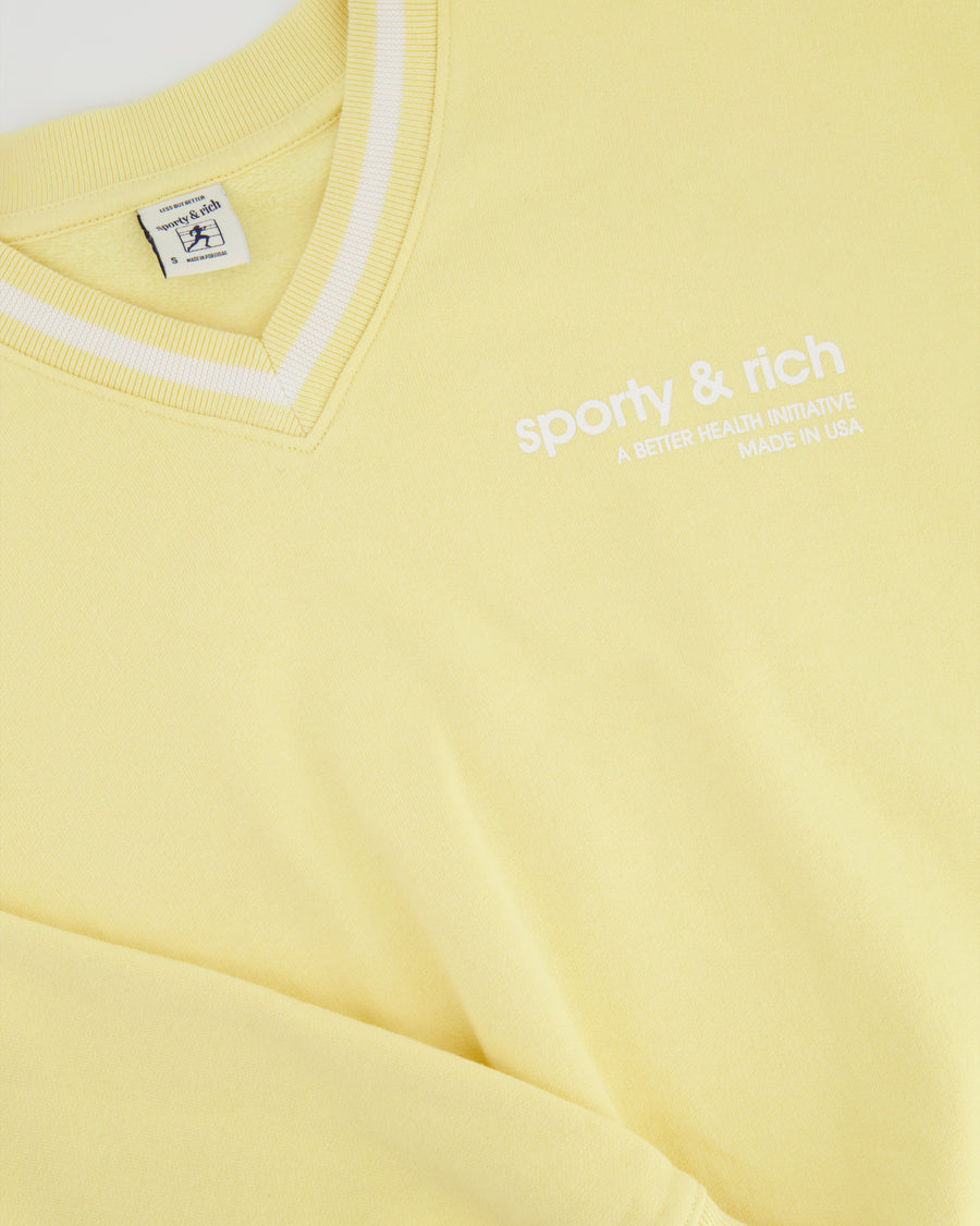 Sporty and Rich Yellow V-Neck Sweater with White Trim Detail Size S (UK 8)
