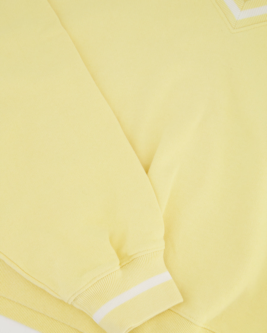 Sporty and Rich Yellow V-Neck Sweater with White Trim Detail Size S (UK 8)