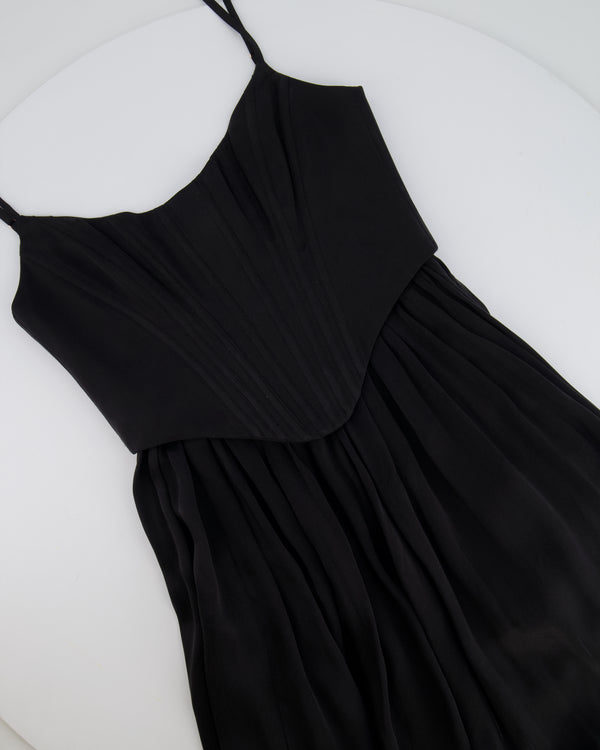 Zimmermann Black Silk Midi Dress with Pleated Skirt and Corset Detail Size 0 (UK 8)