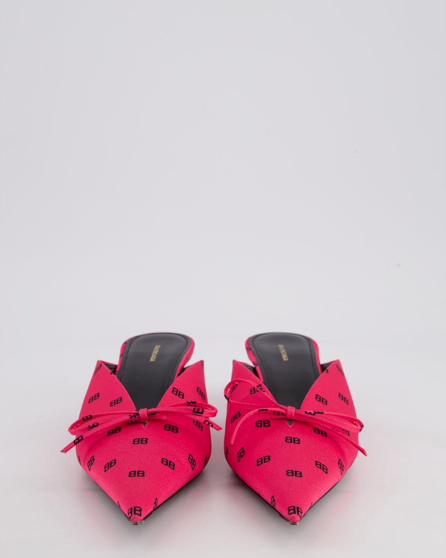 Balenciaga Neon Pink BB Satin Knife Mules with BB Logo Detail Size EU 39