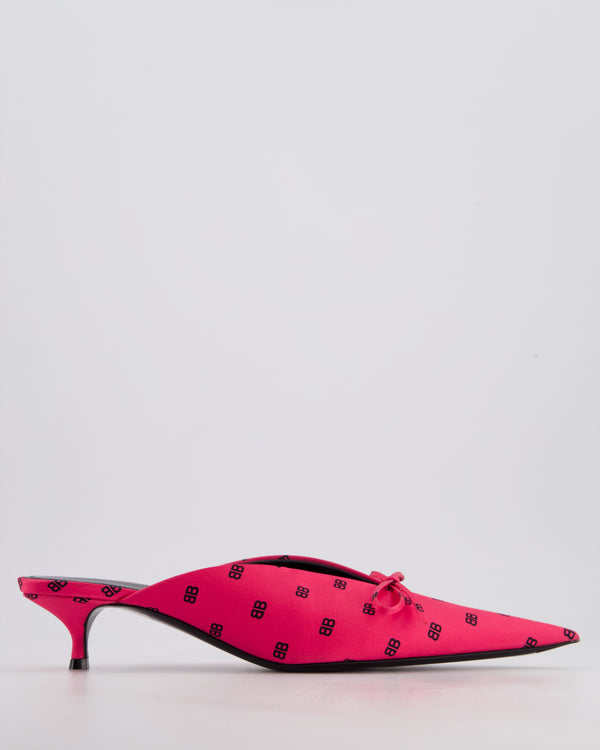 Balenciaga Neon Pink BB Satin Knife Mules with BB Logo Detail Size EU 39