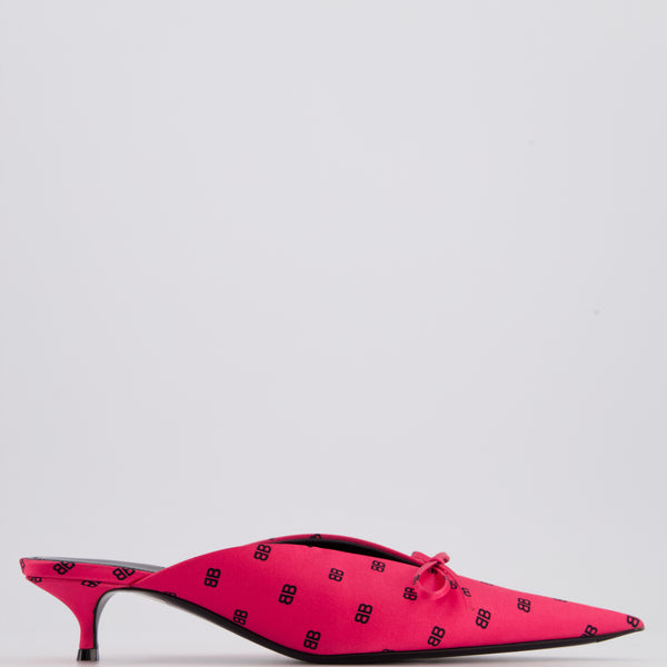 Balenciaga Neon Pink BB Satin Knife Mules with BB Logo
