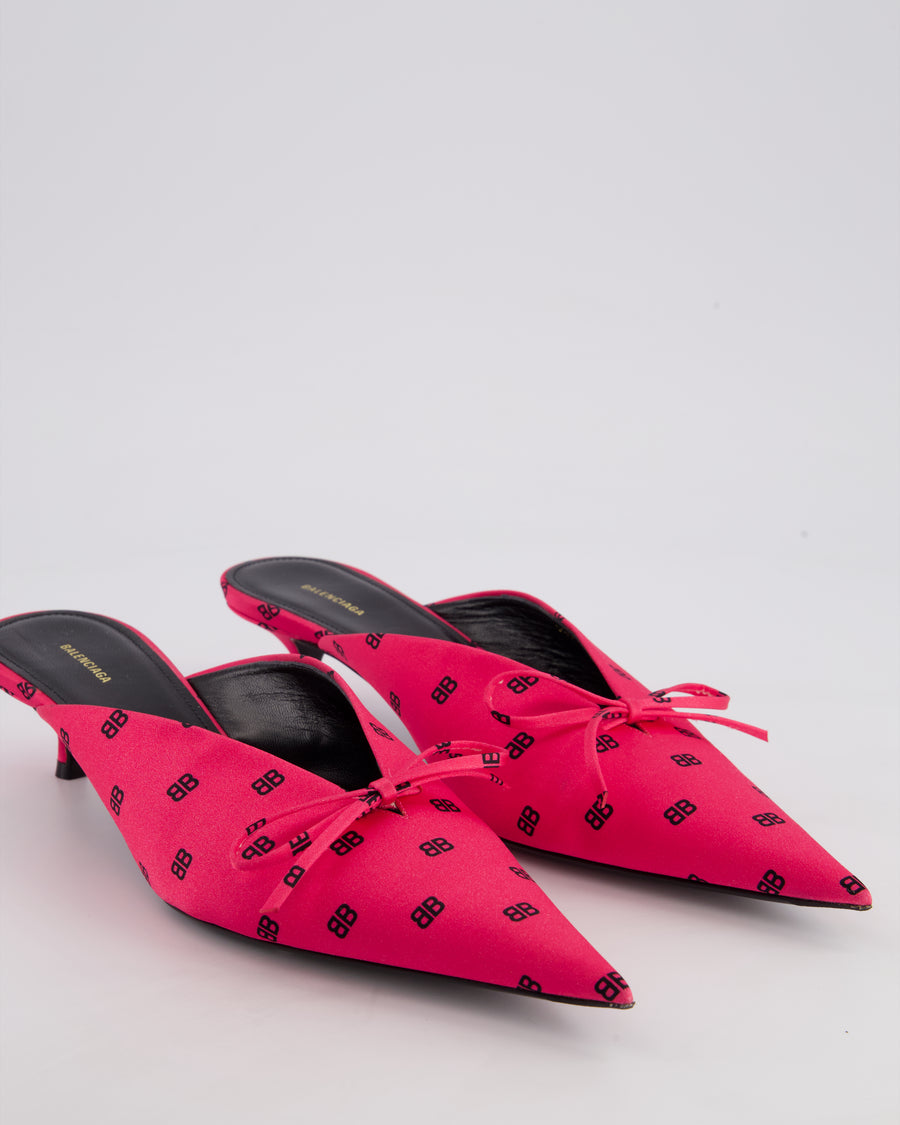Balenciaga Neon Pink BB Satin Knife Mules with BB Logo Detail Size EU 39