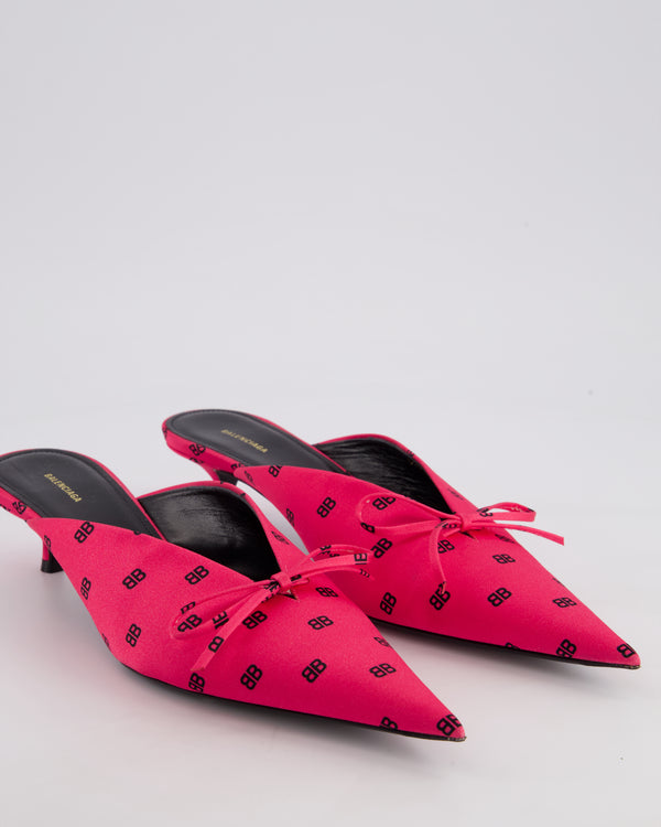 Balenciaga Neon Pink BB Satin Knife Mules with BB Logo Detail Size EU 39