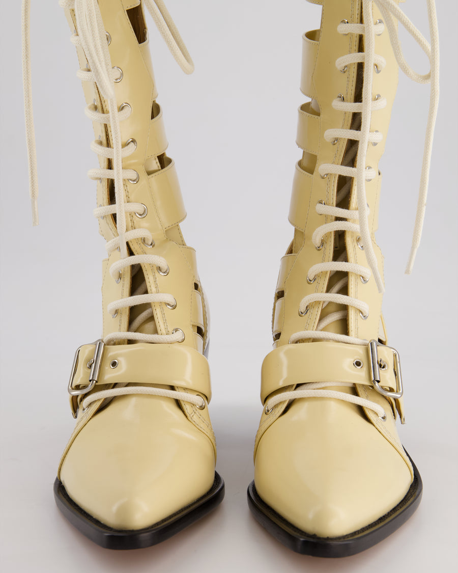 Chloé Beige Lace-Up High Knee Cowboy Boots Size EU 41