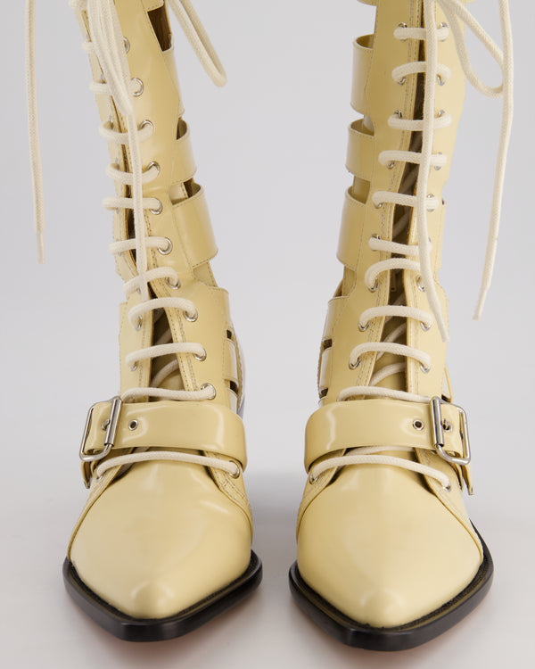 Chloé Beige Lace-Up High Knee Cowboy Boots Size EU 41