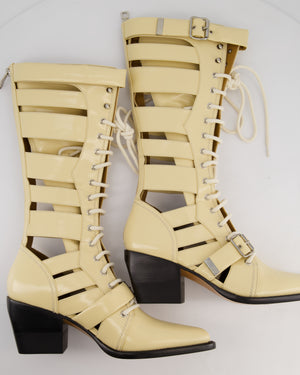 Chloé Beige Lace-Up High Knee Cowboy Boots Size EU 41
