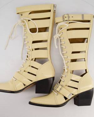 Chloé Beige Lace-Up High Knee Cowboy Boots Size EU 41