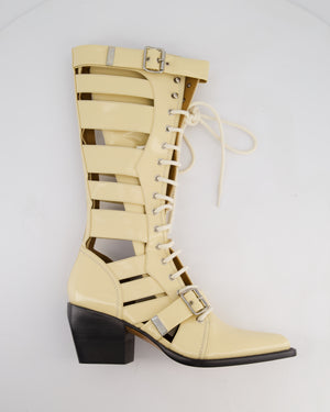 Chloé Beige Lace-Up High Knee Cowboy Boots Size EU 41