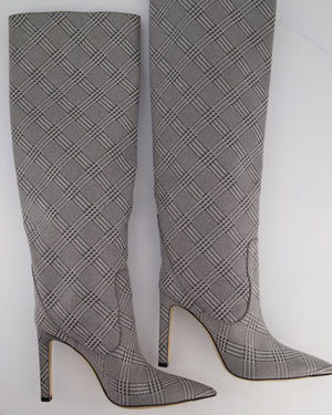 Jimmy Choo Mavis 100 Silver Glitter High Boots with Price of Wales Check Pattern Size EU 39
