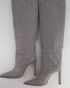 Jimmy Choo Mavis 100 Silver Glitter High Boots with Price of Wales Check Pattern Size EU 39