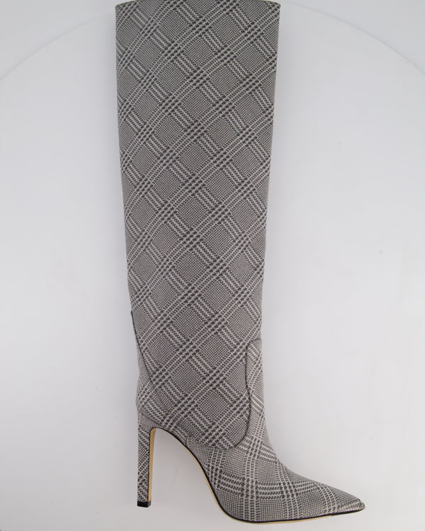 Jimmy Choo Mavis 100 Silver Glitter High Boots with Price of Wales Check Pattern Size EU 39