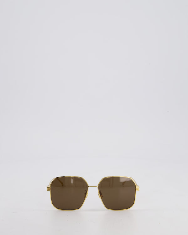 Bottega Veneta Brown Square Sunglasses with Gold Trim