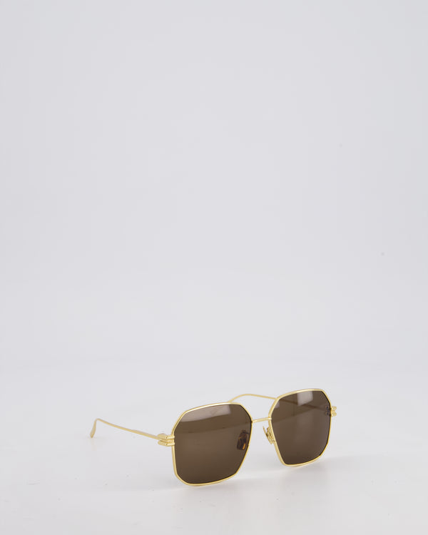 Bottega Veneta Brown Square Sunglasses with Gold Trim