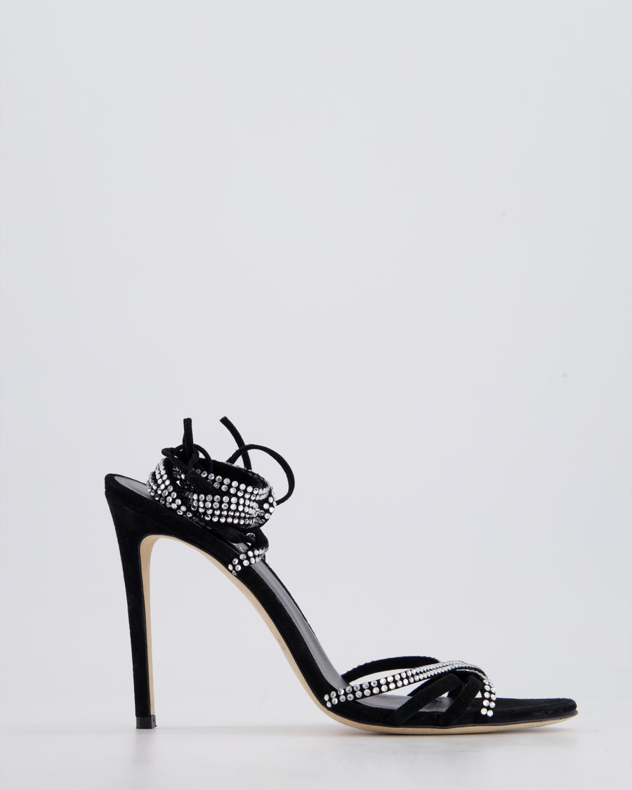 Paris Texas Black Suede Heels with Crystal Lace Up Detailing Size EU 39
