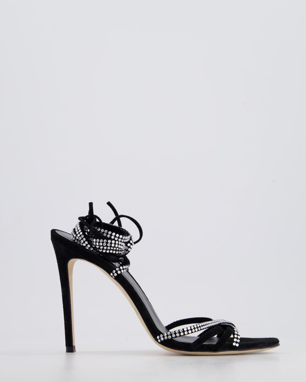 Paris Texas Black Suede Heels with Crystal Lace Up Detailing Size EU 39