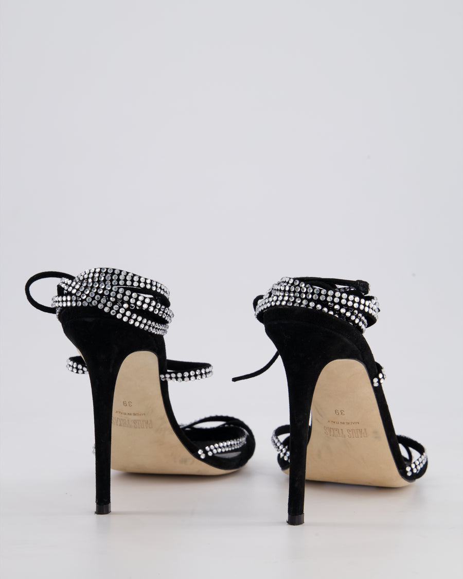 Paris Texas Black Suede Heels with Crystal Lace Up Detailing Size EU 39