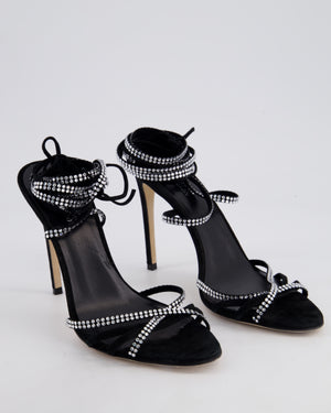 Paris Texas Black Suede Heels with Crystal Lace Up Detailing Size EU 39