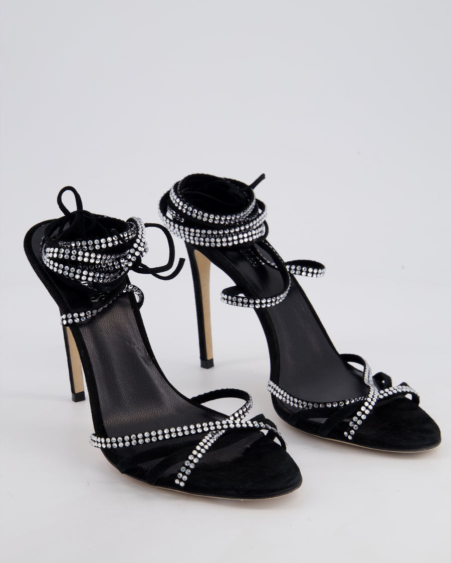 Paris Texas Black Suede Heels with Crystal Lace Up Detailing Size EU 39