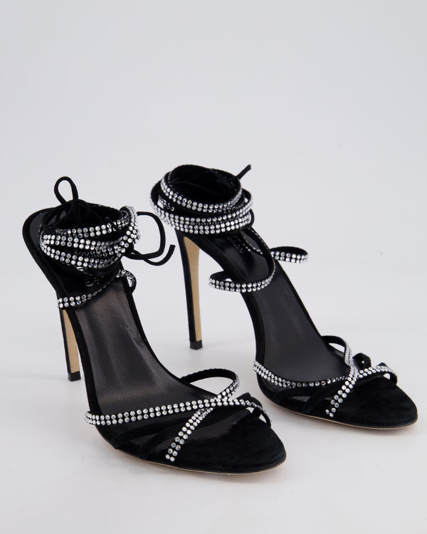 Paris Texas Black Suede Heels with Crystal Lace Up Detailing Size EU 39