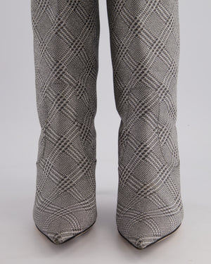 Jimmy Choo Mavis 100 Silver Glitter High Boots with Price of Wales Check Pattern Size EU 39