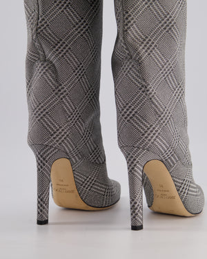Jimmy Choo Mavis 100 Silver Glitter High Boots with Price of Wales Check Pattern Size EU 39