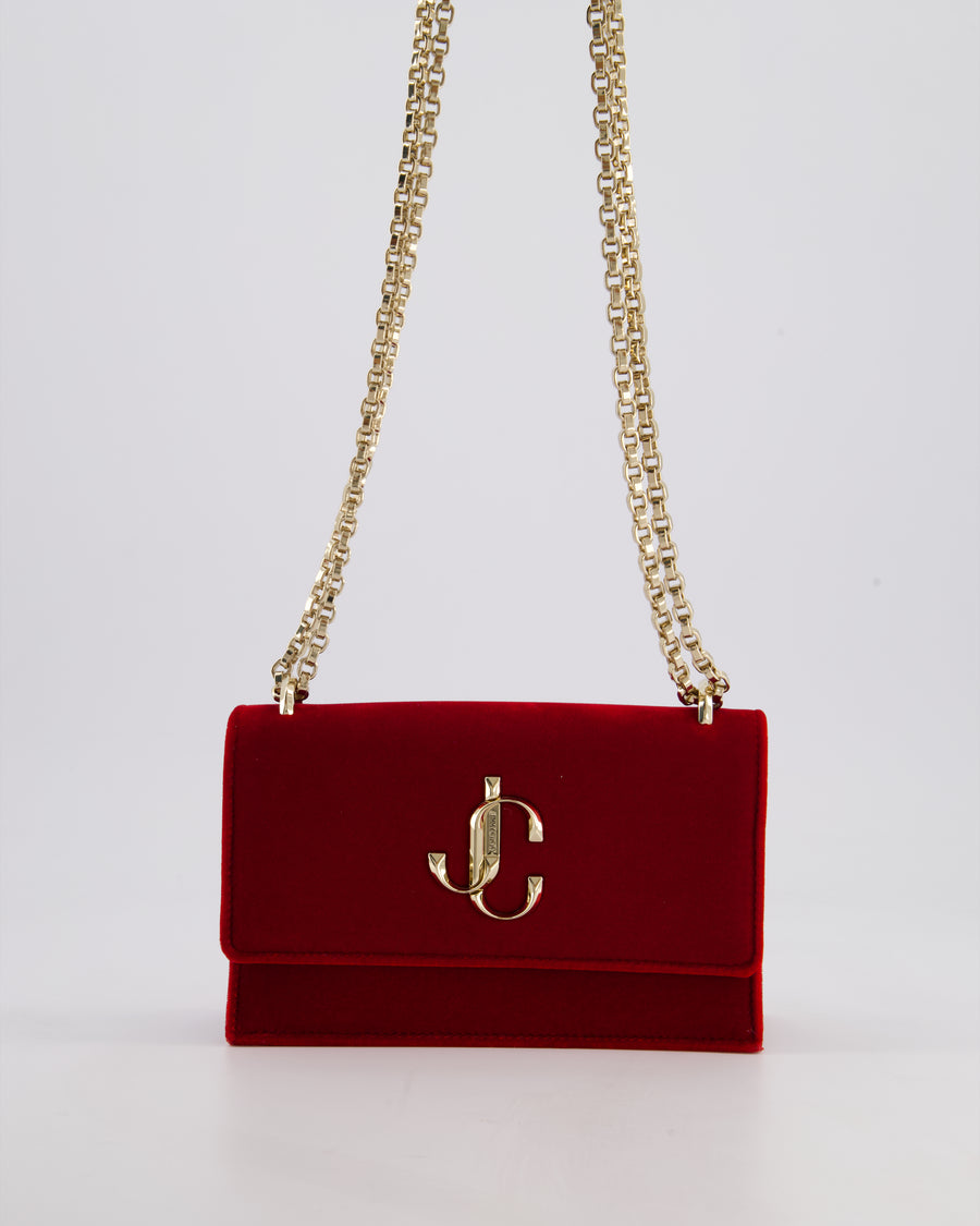 Jimmy Choo Bohemia Red Suede Leather Crossbody Bag with Gold Hardware
