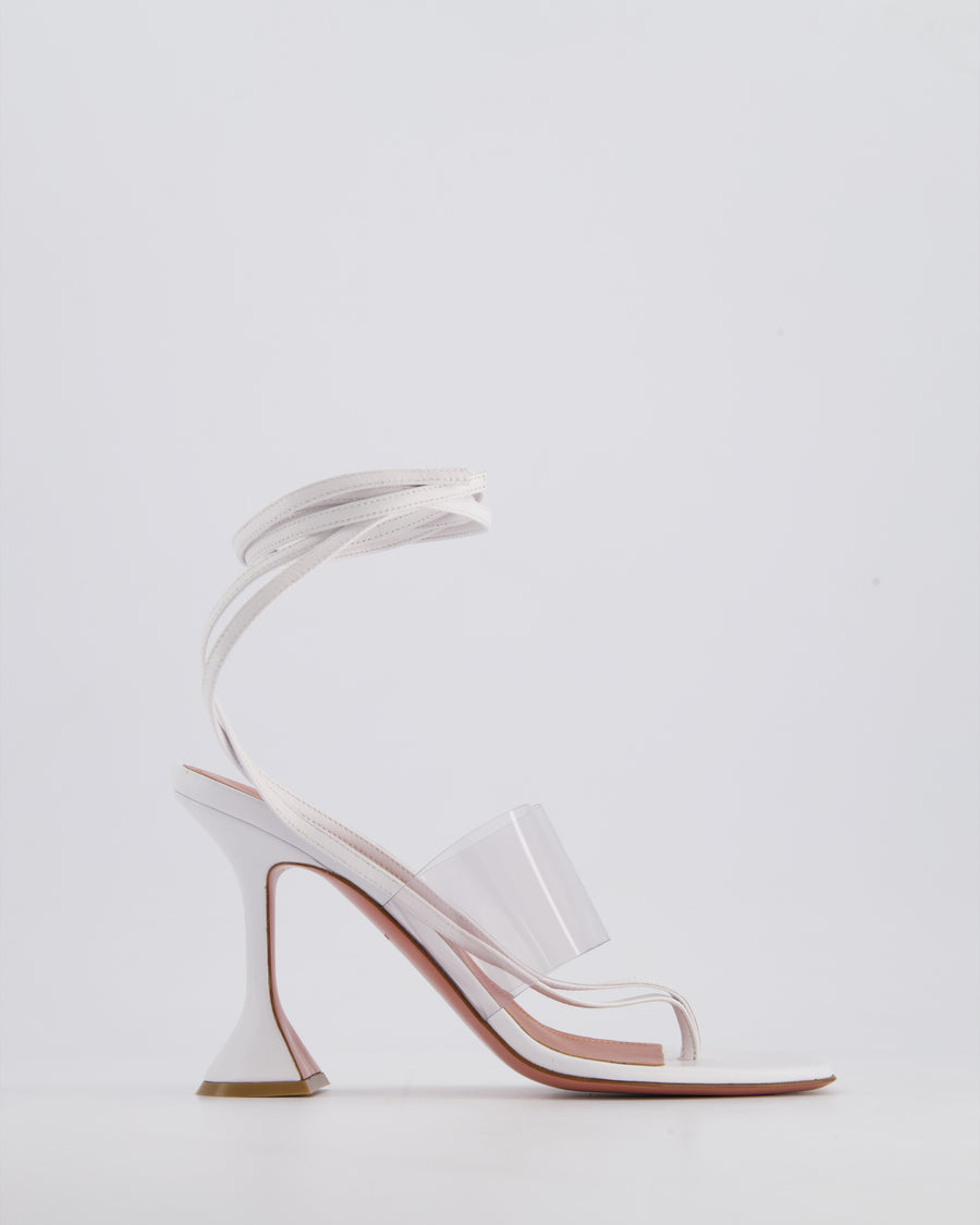 Amina Muaddi White Leather Heel Size EU 39