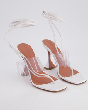 Amina Muaddi White Leather Heel Size EU 39