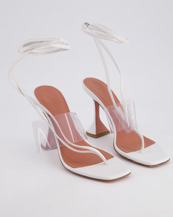 Amina Muaddi White Leather Heel Size EU 39