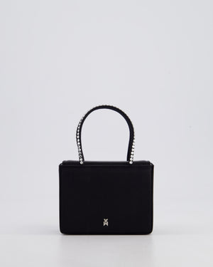 Amina Muaddi Black Gilda Satin Mini Tote Bag with Crystals Handle