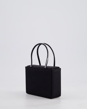 Amina Muaddi Black Gilda Satin Mini Tote Bag with Crystals Handle